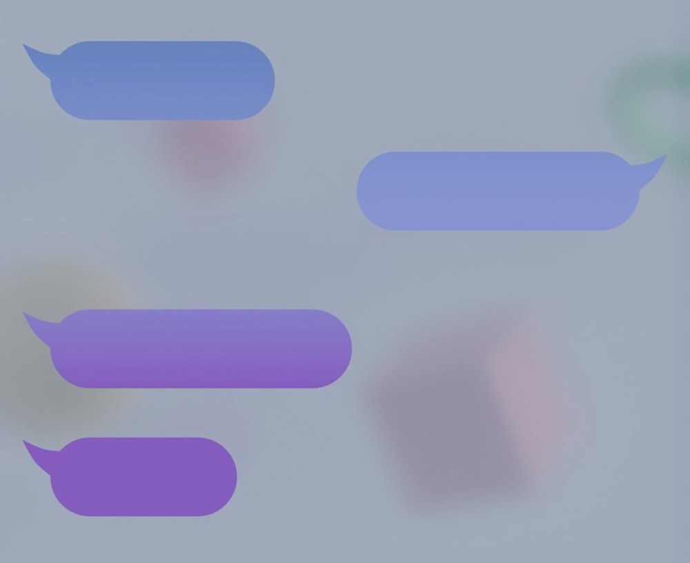 Ilustração de balões de conversa em tons de azul e roxo